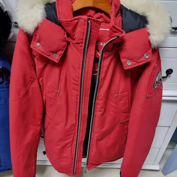 [BUNJANG] Moose Knuckles White Pearl Bomber Men's Padded Jacket M Red / 화이트 펄 무스너클 봄버 남성 패딩 M 레드