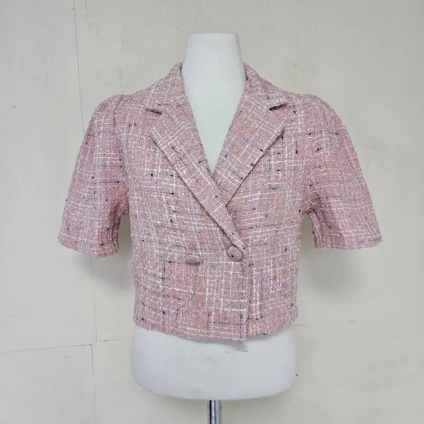 [BUNJANG] Pink Short Sleeve Tweed Crop Jacket / 새상품 _ 핑크컬러 반팔 트위드 크롭 자켓