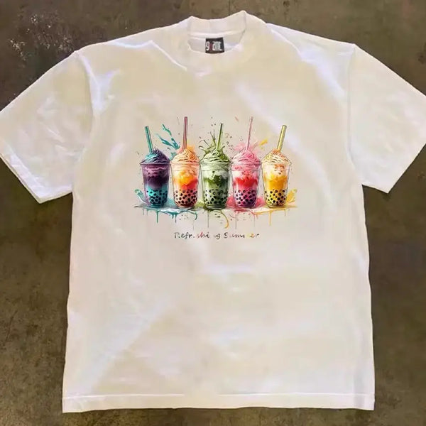 [BUNJANG] 9ant White Bubble Tea Graphic T-Shirt / 9ant 흰색 버블티 프린팅 반팔티