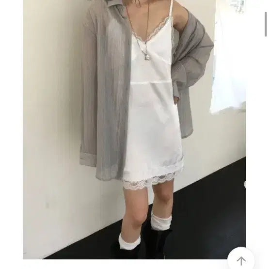 [BUNJANG] Silky Lace Satin Slip Dress Lingerie Core White / 실키 레이스 새틴 슬립 원피스 란제리코어 화이트