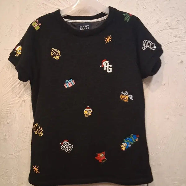 [BUNJANG] Pearly Gates Black Short Sleeve Golf Wear T-Shirt with Simpsons Wappen / PEARLY GATES 블랙 반팔