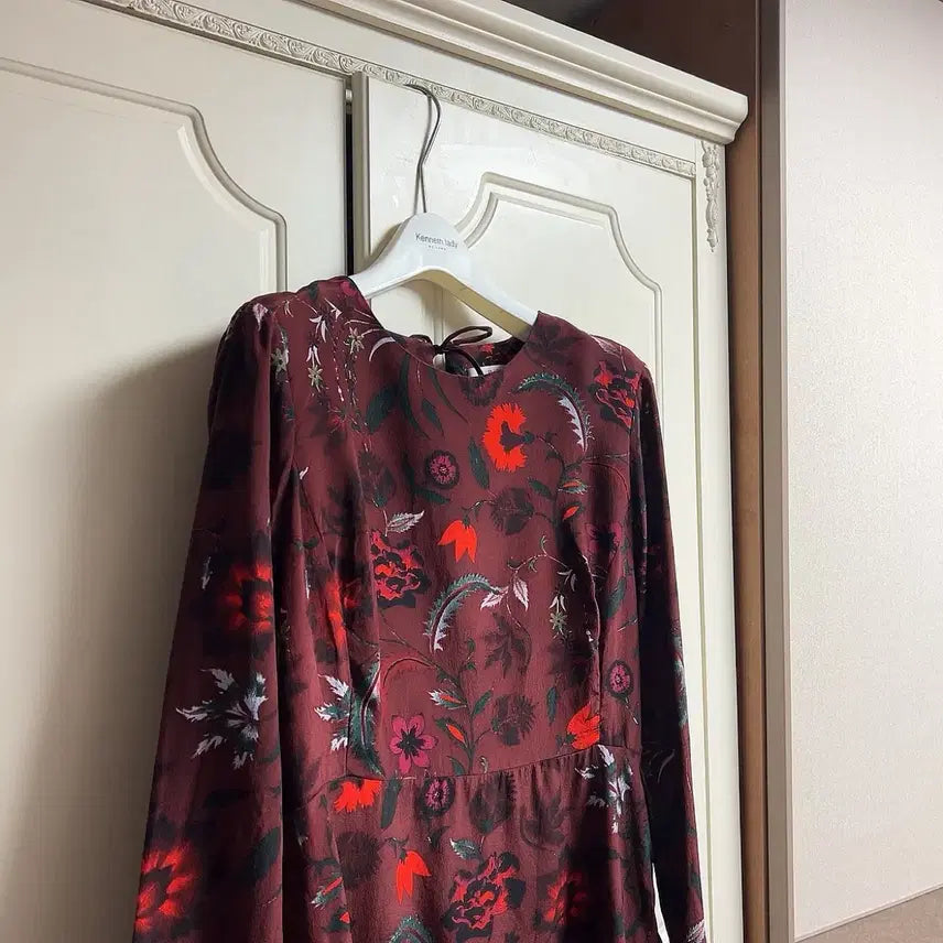 [BUNJANG] Sandro Burgundy Pattern Midi Dress / (정품)산드로 원피스 1사이즈