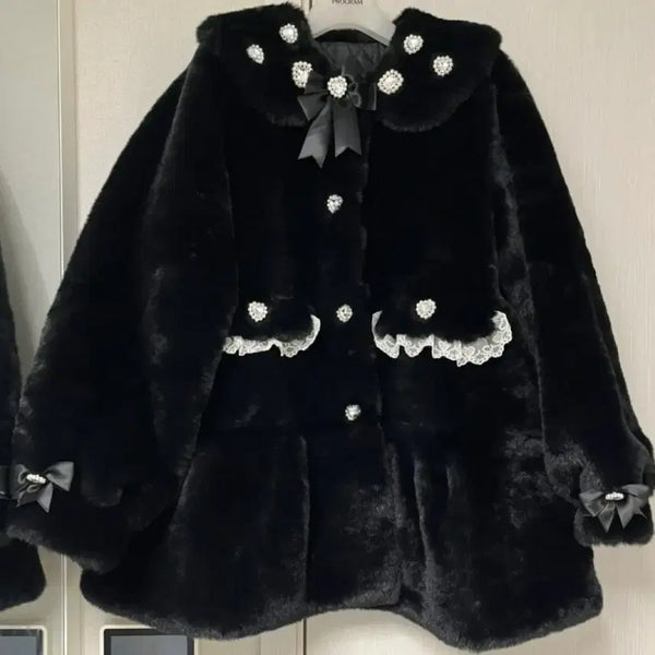 [BUNJANG] Yumetenbo Bling Bling Bijou Collar Design Fur Coat / 유메텐보 디어마이러브 블링블링 비쥬 카라디자인 퍼코트 지뢰계 서브컬쳐