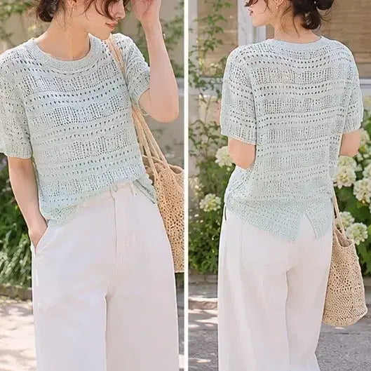 [BUNJANG] Linen Crochet Knit Top / 린넨 크로셰 펀칭니트 색상택1