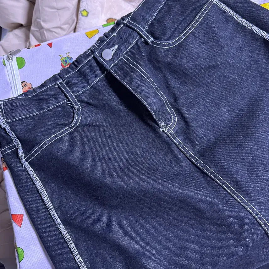 [BUNJANG] Denim Long Skirt Back Elastic Black Blue XL / 데님 롱스커트 뒷밴딩 흑청스커트 XL사이즈