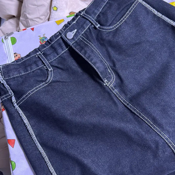 [BUNJANG] Denim Long Skirt Back Elastic Black Blue XL / 데님 롱스커트 뒷밴딩 흑청스커트 XL사이즈