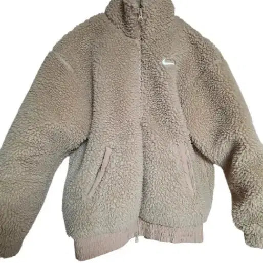 [BUNJANG] Nike Big Swoosh Sherpa Fleece Zip-Up Jacket Beige / [XS/S급] 나이키 빅스우시 셰르파 플리스 뽀글이 집업 자켓 베이지