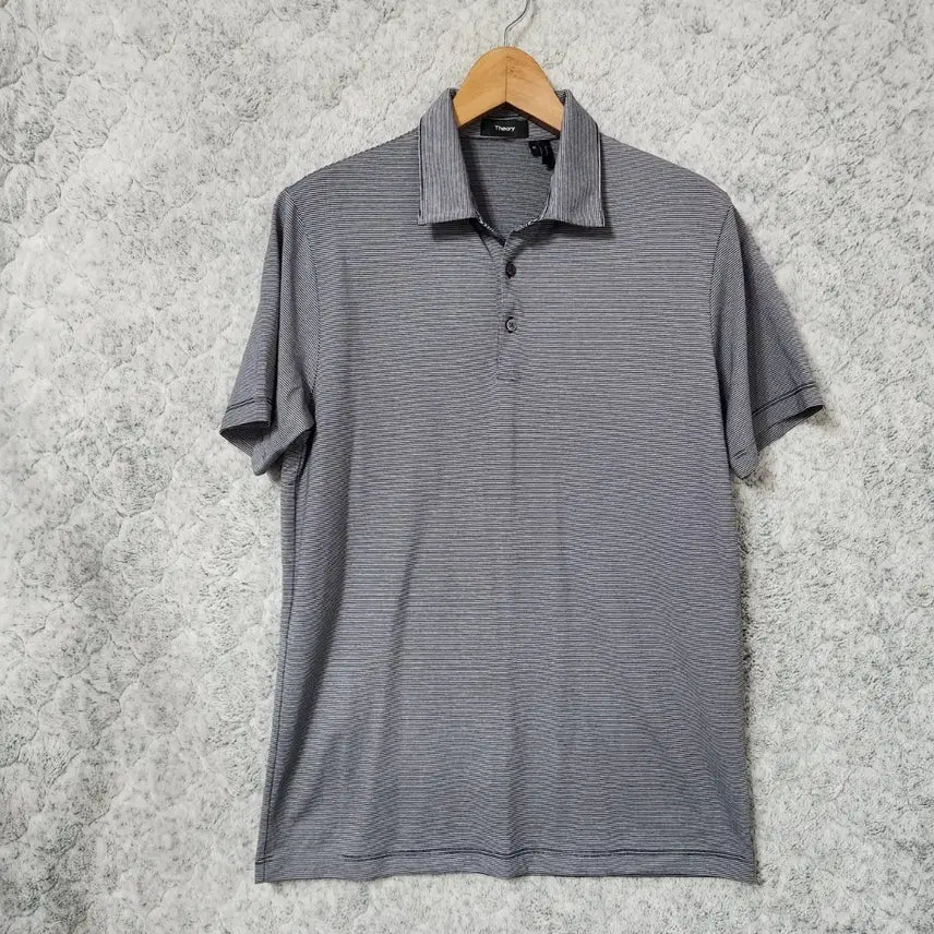 [BUNJANG] Theory Men's Striped Short-Sleeve Polo Shirt / 895A [M] 띠어리 남성 스트라이프 반팔 카라티