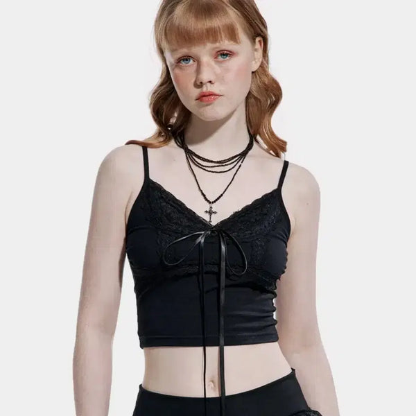 [BUNJANG] Rough Neck Lace Sleeveless T-Shirt - Black / 러프넥 레이스 슬리브리스 티셔츠 블랙