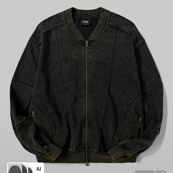 [BUNJANG] Verdant Two-Way Slit Line Vintage Pigment Sweat Zip-Up Black / 버던트 투웨이 절개 라인 빈티지 피그먼트 스웨트 집업 블랙