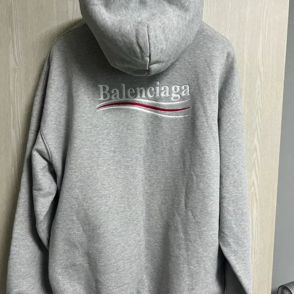 [BUNJANG] Balenciaga Wave Logo Embroidered Hoodie Grey / [새상품급,국내매장판] 발렌시아가 웨이브로고 자수 후드 그레이