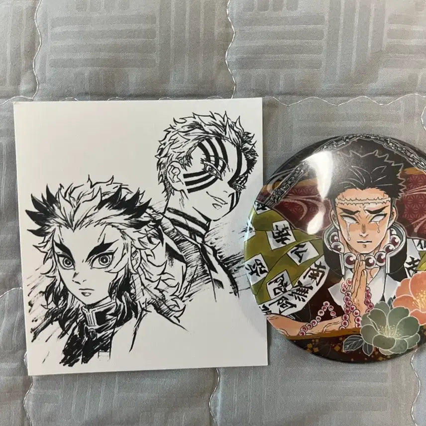 [BUNJANG] Demon Slayer Gyomei Can Badge, Rengoku & Akaza Original Art Card Set / 귀멸의 칼날 굿즈 교메이 캔뱃지 렌고쿠 아카자 원화카드