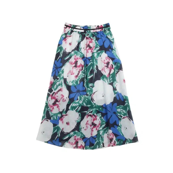 [BUNJANG] Blue Floral Banding Skirt - Women's Size S / 여성S/ 블루 플로럴 밴딩 스커트 쿨톤 시원 35-179
