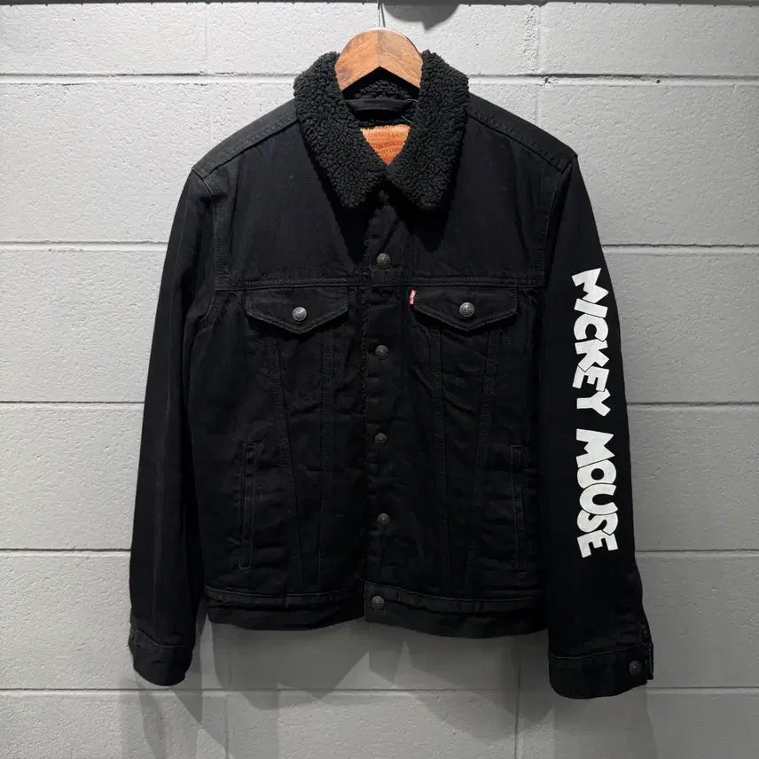 [BUNJANG] Levi's x Mickey Mouse Black Denim Sherpa Jacket / 리바이스x미키마우스 블랙 데님 쉐르파 자켓