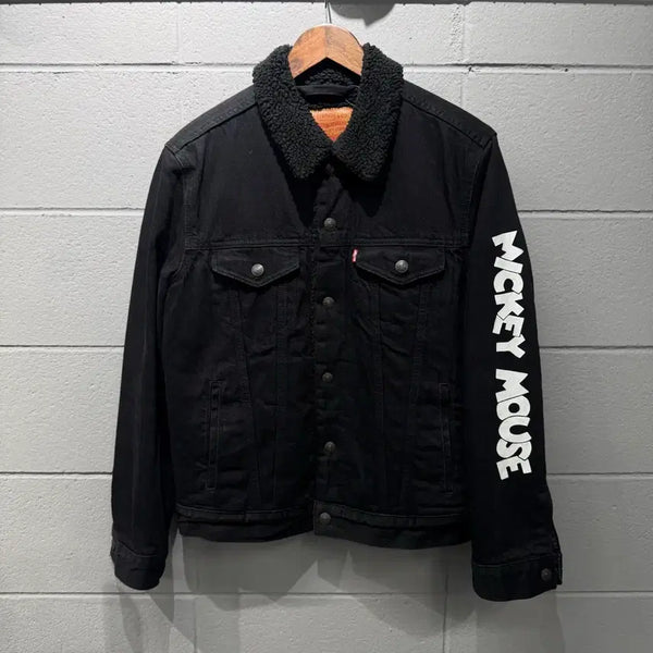 [BUNJANG] Levi's x Mickey Mouse Black Denim Sherpa Jacket / 리바이스x미키마우스 블랙 데님 쉐르파 자켓