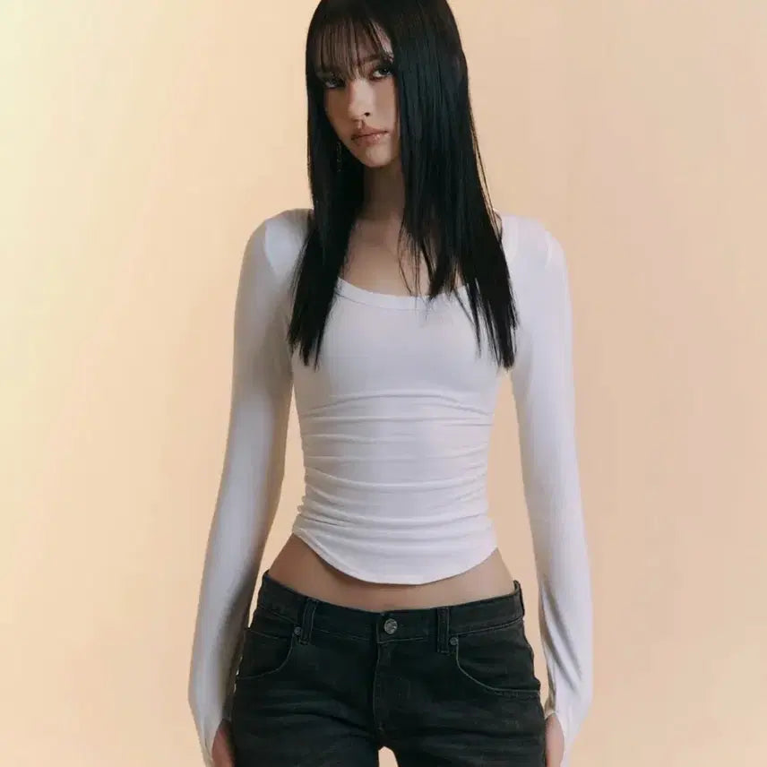 [BUNJANG] Please Follow New Momo Shirring Top White / 플리즈노팔로우 뉴 모모 셔링 탑 화이트