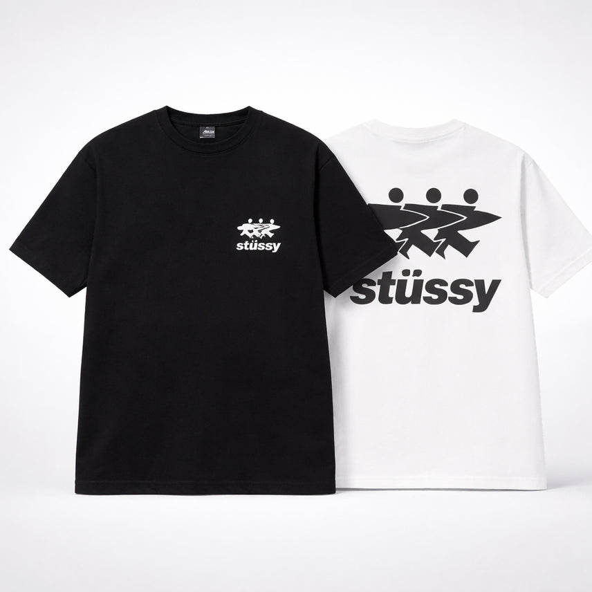 [BUNJANG] Stussy Surf Work Short Sleeve T-Shirt White Black / 스투시 서프 워크 반팔 티셔츠 화이트 블랙 1905089