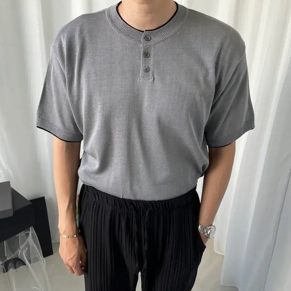[BUNJANG] Men's Grey Short Sleeve Knit / 남자 그레이 포인트 반팔 니트