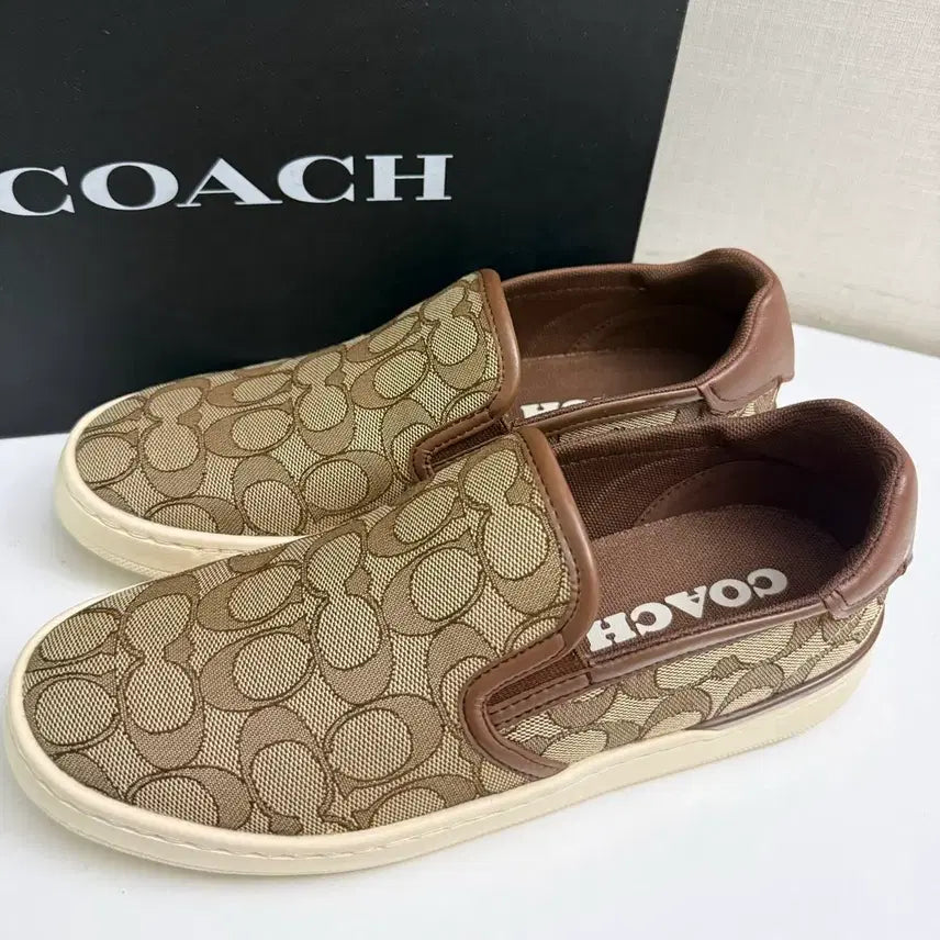 [BUNJANG] Coach Signature Brown Slip-On Shoes / 정품 코치 신발  시그니처 브라운 슬립온