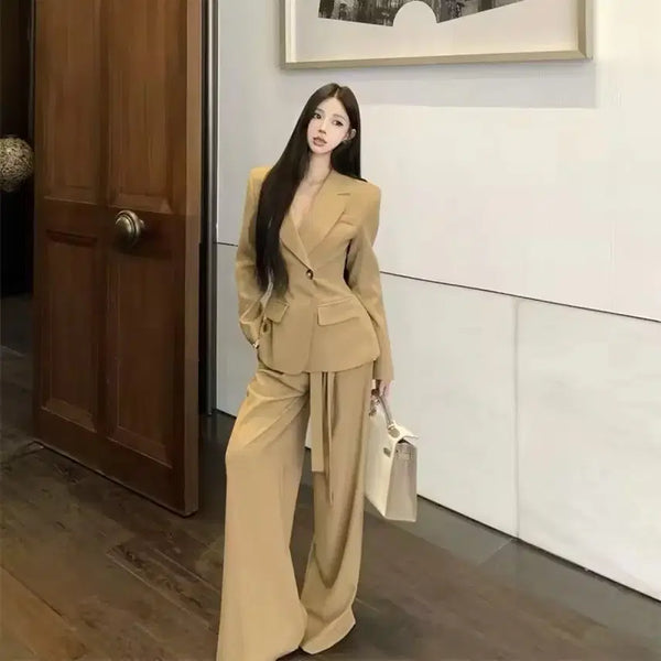 [BUNJANG] Women's Camel Two-Piece Suit Set / [새상품] 카멜색 여자 정장 수트 투피스 셋업