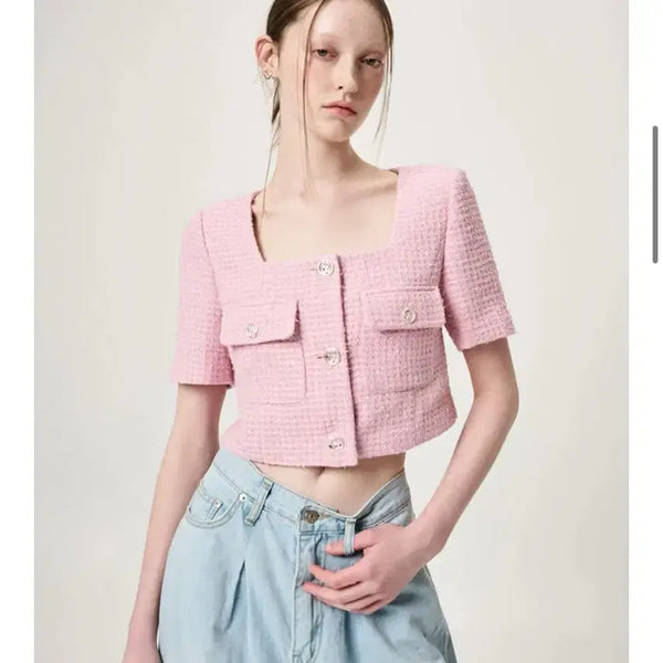[BUNJANG] Etmon Square Neck Pocket Jacket Pink / 에트몽 Square Neck Pocket Jacket, Pink