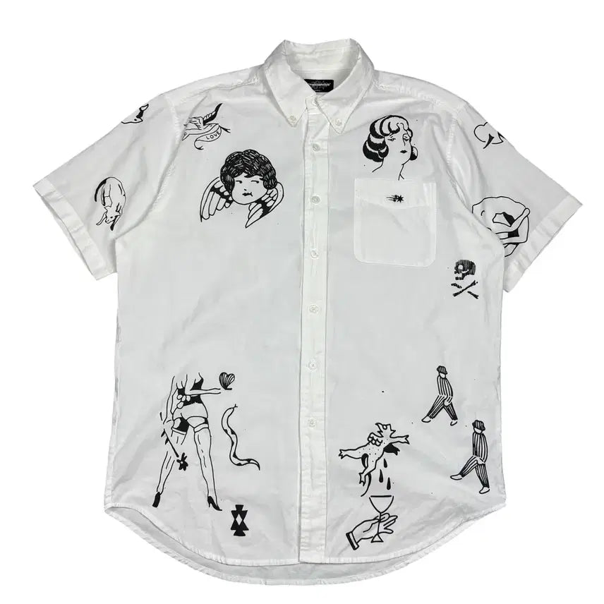 [BUNJANG] Nice Ghost Club White Short Sleeve Shirt / 나이스 고스트 클럽 화이트 반팔 셔츠