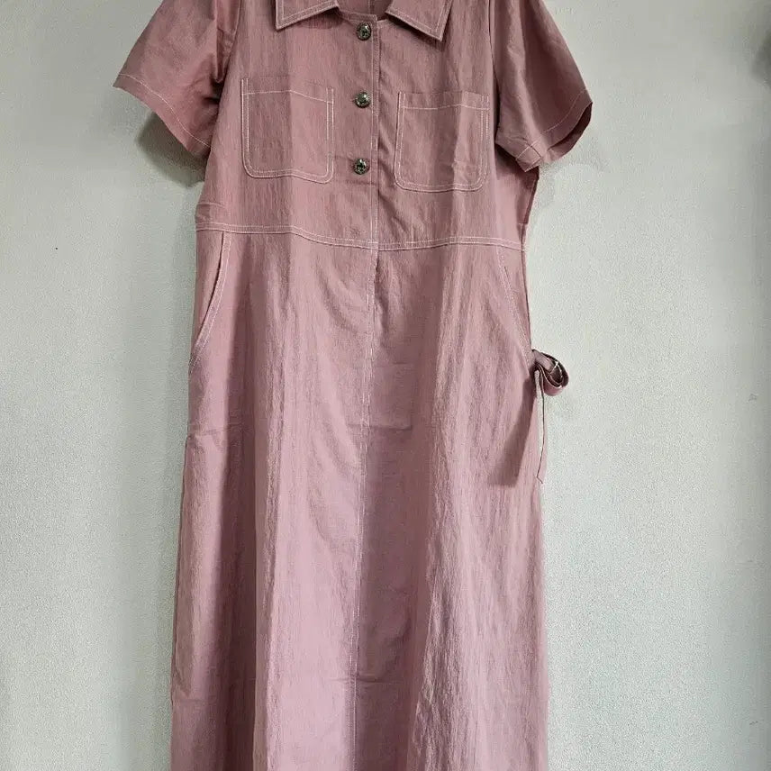 [BUNJANG] Denim Long Dress Pink / 스티치데님 롱 원피스 핑크