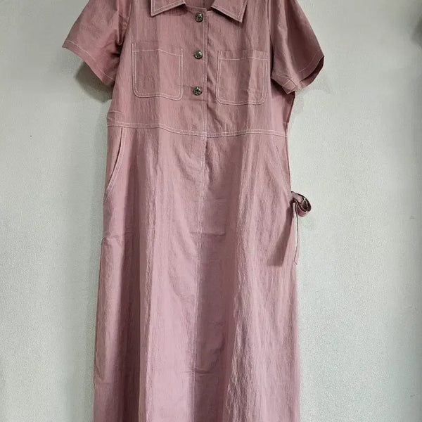 [BUNJANG] Denim Long Dress Pink / 스티치데님 롱 원피스 핑크