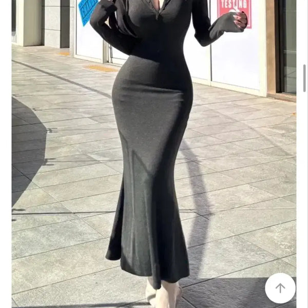 [BUNJANG] Euro Rose Long Sleeve Maxi Dress Charcoal / 새상품 유어로즈 긴팔 롱원피스 차콜