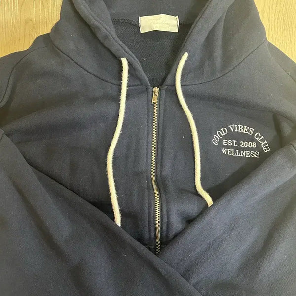 [BUNJANG] Navy Cropped Hoodie Zip-Up / 네이비 크롭 후드집업