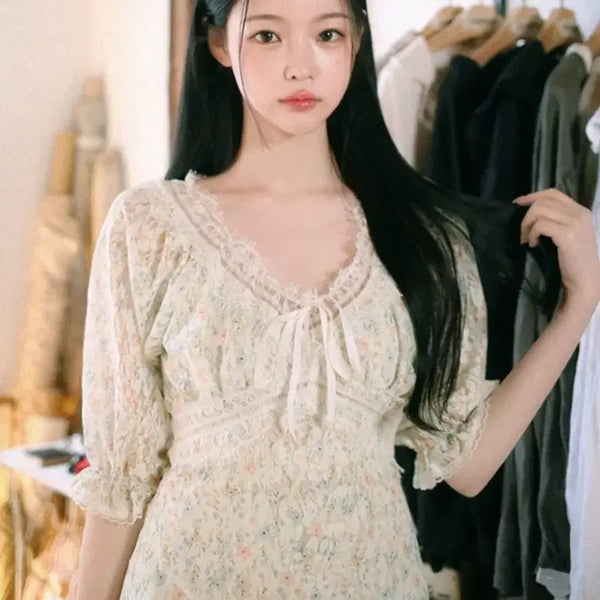 [BUNJANG] Milkcocoa Lace Flower Long Dress Ivory / 밀크코코아 레이스플라워 롱원피스 아이보리