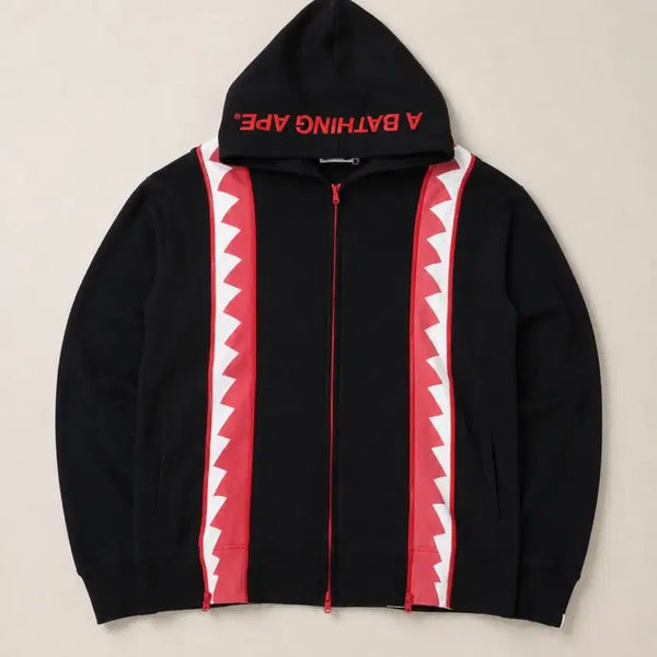 [BUNJANG] Bape Double Shark Full Zip-Up Hoodie Black Red XL / Bape 베이프 더블 샤크 풀집업 후드 블랙 레드 P368
