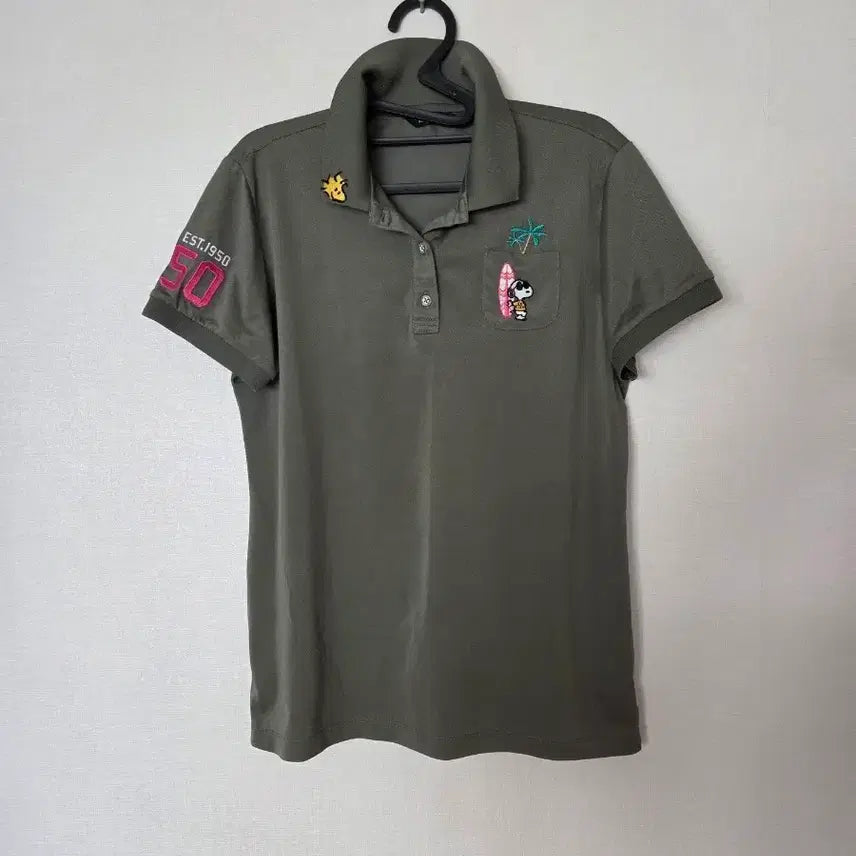 [BUNJANG] Snoopy Golf Women's Size 66 Khaki Color Block Polo T-Shirt / 스누피골프 카라티셔츠 66