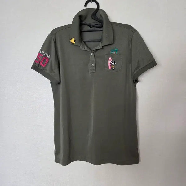 [BUNJANG] Snoopy Golf Women's Size 66 Khaki Color Block Polo T-Shirt / 스누피골프 카라티셔츠 66