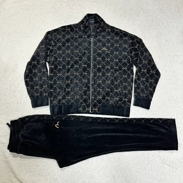 [BUNJANG] EVISU Velvet Set Up Jersey Black Set M 95 / 에비수 벨벳 셋업 져지 블랙 세트 m 95