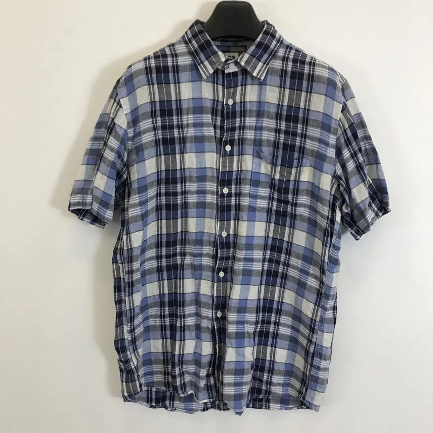 [BUNJANG] Uniqlo Linen Check Short Sleeve Shirt XL Blue / 유니클로 린넨 반팔체크셔츠 [XL]