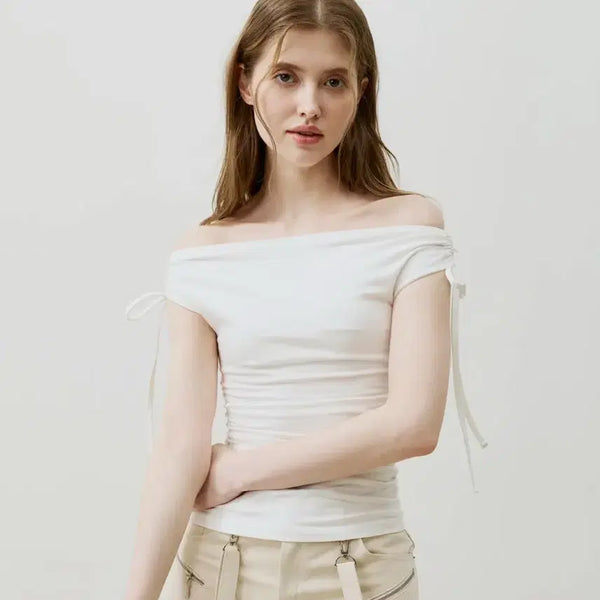 [BUNJANG] Ari Shirring Off-Shoulder Top Ivory / [새상품]아리 셔링 오프숄더탑 아이보리