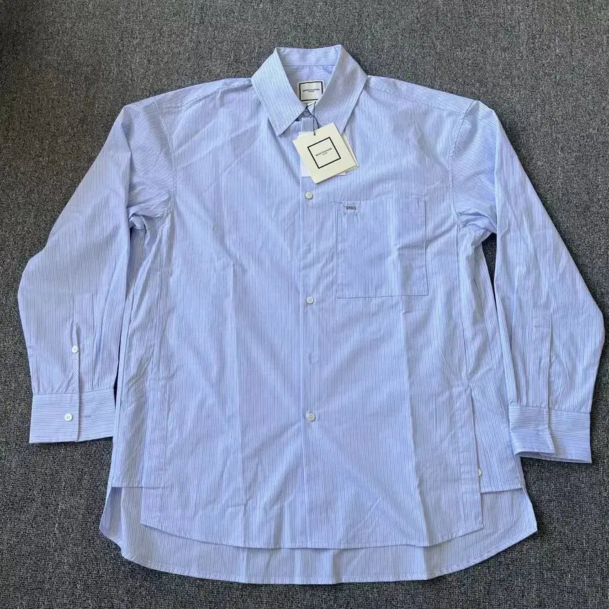 [BUNJANG] Wooyoungmi Striped Cotton Back Logo Shirt Blue / 우영미 스트라이프 코튼 백로고 셔츠 블루