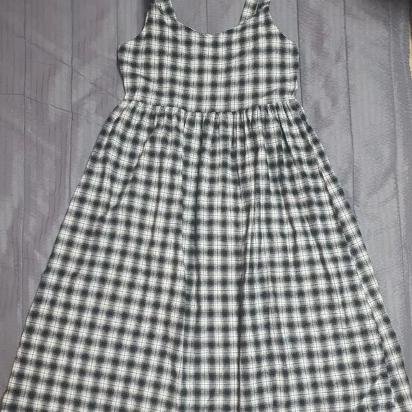 [BUNJANG] Checkered Camisole Long Dress / 체크 끈나시 롱 원피스