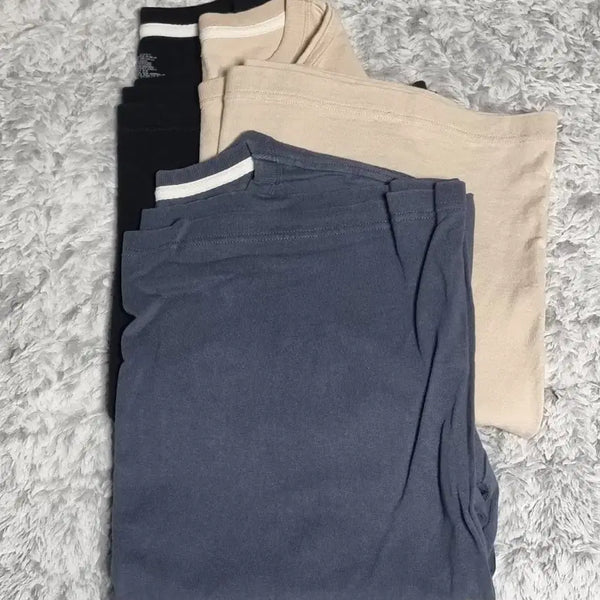 [BUNJANG] Muji Cotton T-Shirt Bundle Set (Navy, Beige, Black) / 무인양품 무지 반팔티 태번수 M 네이비/베이지/블랙 일괄