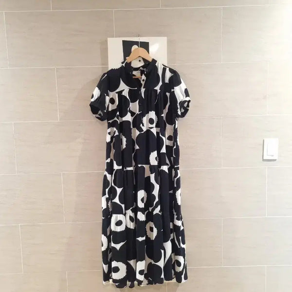 [BUNJANG] Black Flower Pattern Long Dress / 멋스런~블랙 플라워 패턴 롱 원피스