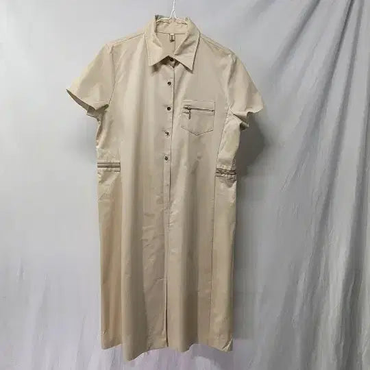 [BUNJANG] Beige Short-Sleeve Shirt Dress L / 베이지색 반팔 셔츠 원피스 L