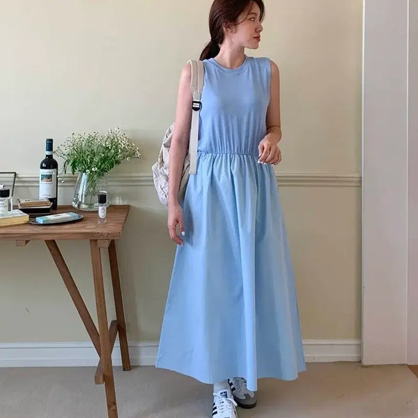 [BUNJANG] Sleeveless Long Maxi Dress - Sky Blue / 민소매 롱 원피스 하늘색