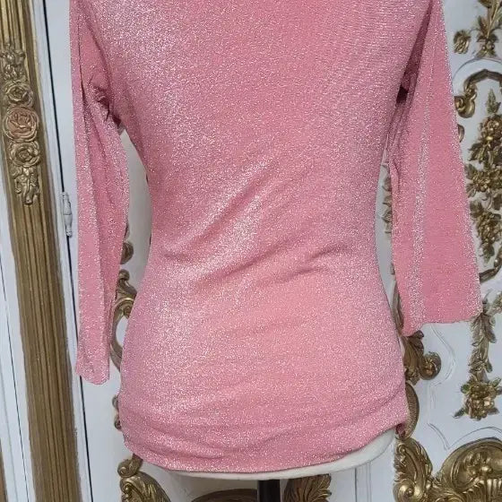 [BUNJANG] Pink Sparkle 7/10 Sleeve T-Shirt / 핑크색 반짝이 7부 소매 티셔츠