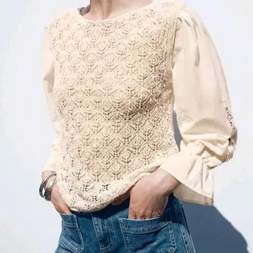 [BUNJANG] Zara Ivory Crochet Blouse / 자라 아이보리 크로셰 블라우스