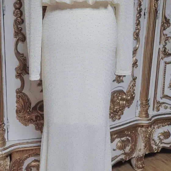 [BUNJANG] Sparkling Stone Ivory Long Dress / 반짝이 스톤 아이보리 롱 드레스