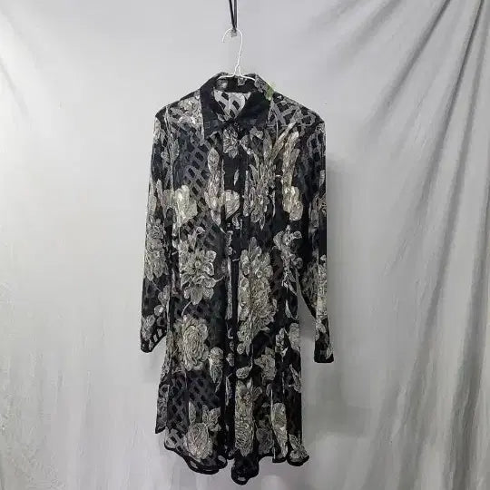 [BUNJANG] Floral Pattern Long Blouse Shirt / 플라워 패턴 롱 블라우스 셔츠 77 88