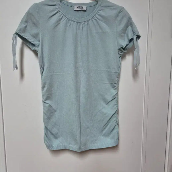 [BUNJANG] Moschino Shirring Short Sleeve Knit Mint / 모스키노 셔링 반팔 니트 민트