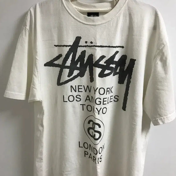 [BUNJANG] Stussy World Tour Short Sleeve T-Shirt White / 스투시 월드투어 반팔 티셔츠 화이트