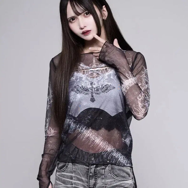 [BUNJANG] REFLEM Tattoo See-through Skin Top T-Shirt / REFLEM 레플렘 타투 시스루 스킨 탑 티셔츠